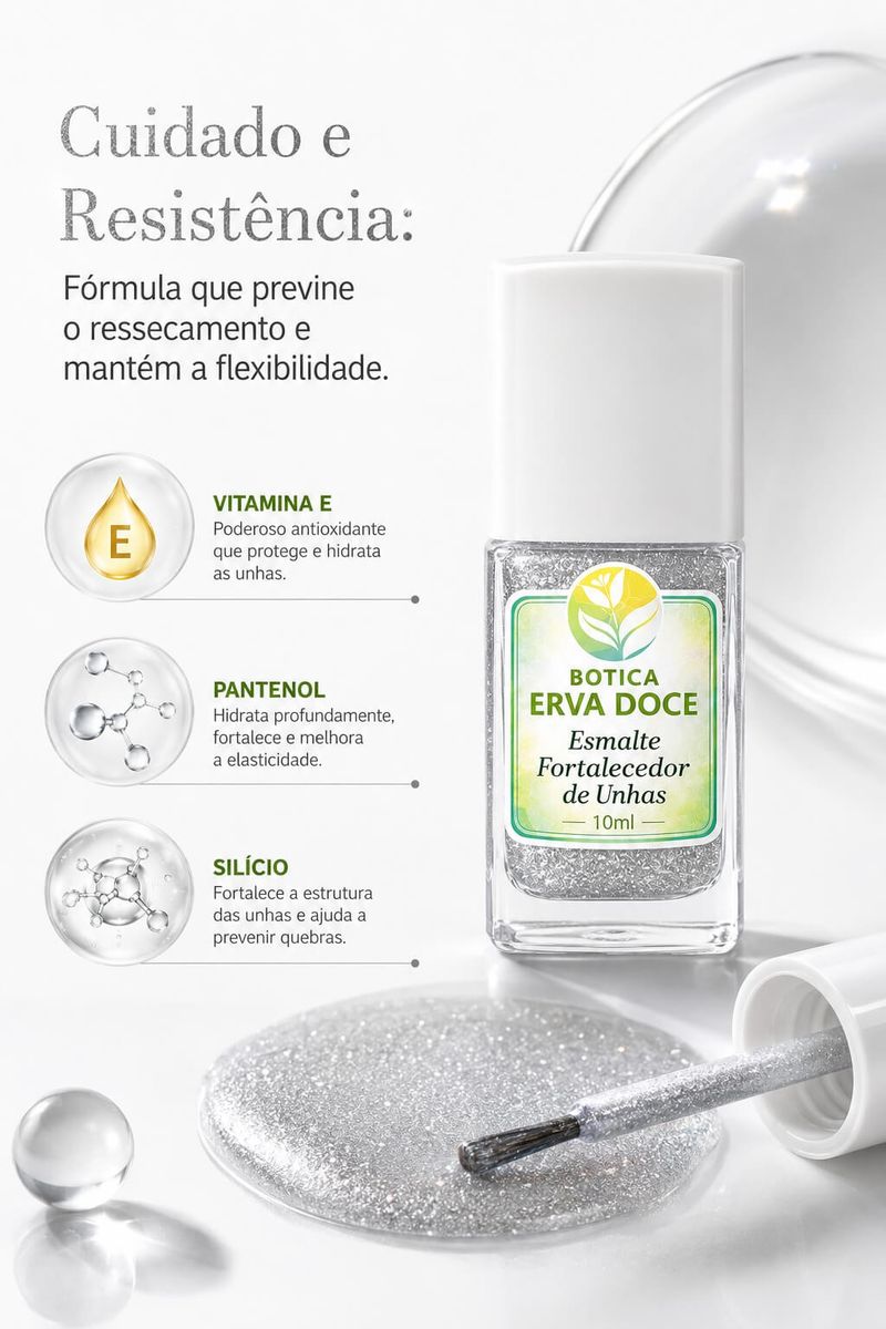 Esmalte Fortalecedor para Unhas Cor Prata Lunar 10mL