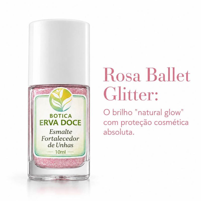Esmalte Fortalecedor para Unhas Cor Rosa Ballet Glitter 10mL