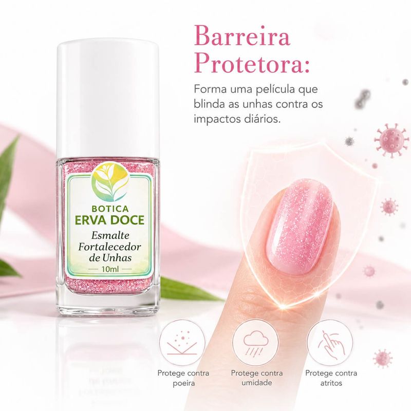 Esmalte Fortalecedor para Unhas Cor Rosa Ballet Glitter 10mL