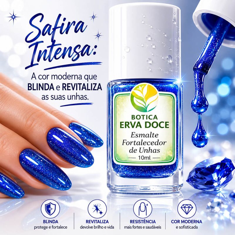 Esmalte Fortalecedor de Unhas Cor Safira Intensa 10mL
