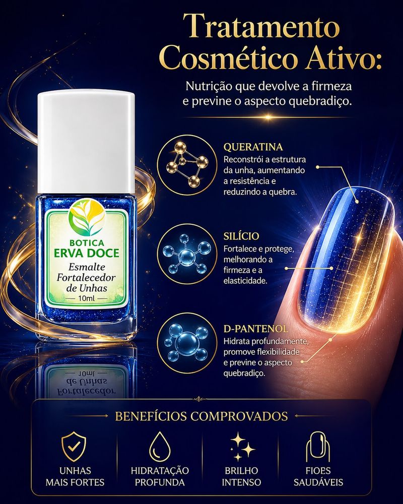 Esmalte Fortalecedor de Unhas Cor Safira Intensa 10mL