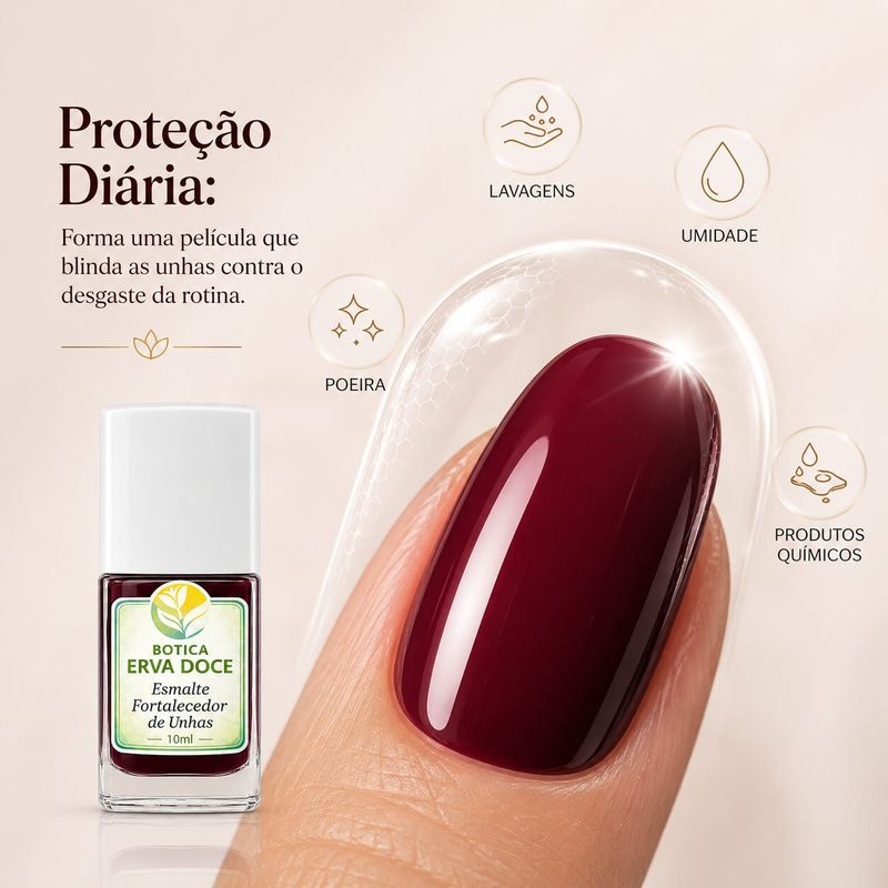 Esmalte Fortalecedor Cor Vinho – Cuidado para Unhas Fracas  10ml