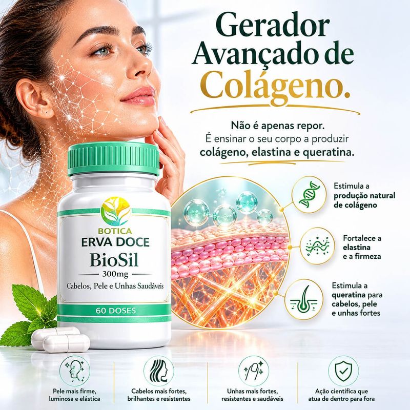 BioSil 300mg 60 Doses  Cabelo, Pele e Unhas Fortes e Saudáveis