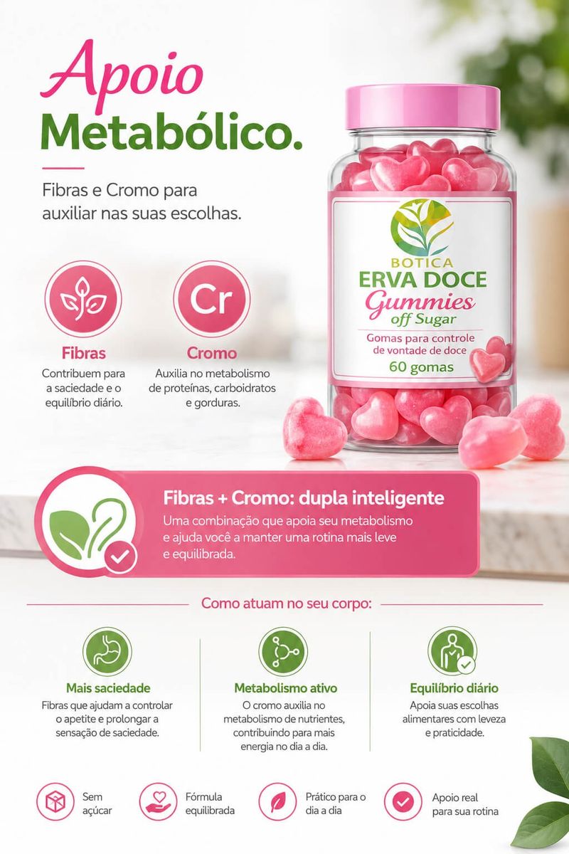 Gummies Stop Sugar Controle da Vontade de Doces 60 gomas