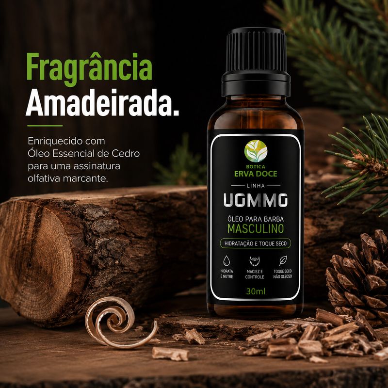 Óleo para Barba Masculino UOMMO 30ml  – Hidratação e Toque Seco
