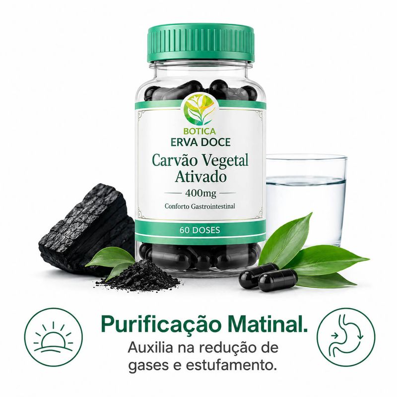 Carvão Vegetal Ativado 400mg 60 Doses  – Conforto Gastrointestinal