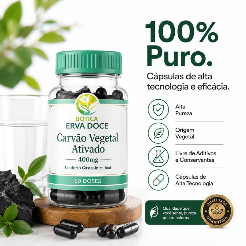 Carvão Vegetal Ativado 400mg 60 Doses  – Conforto Gastrointestinal