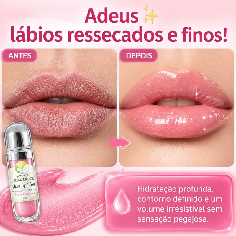 Gloss LipGlow 6ml Volumizador e Hidratante Cor Pink Stardust