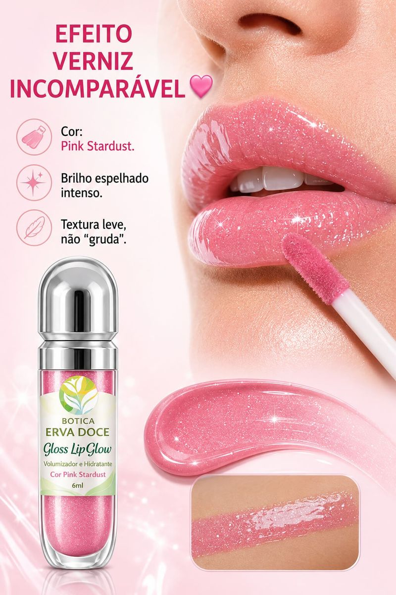 Gloss LipGlow 6ml Volumizador e Hidratante Cor Pink Stardust