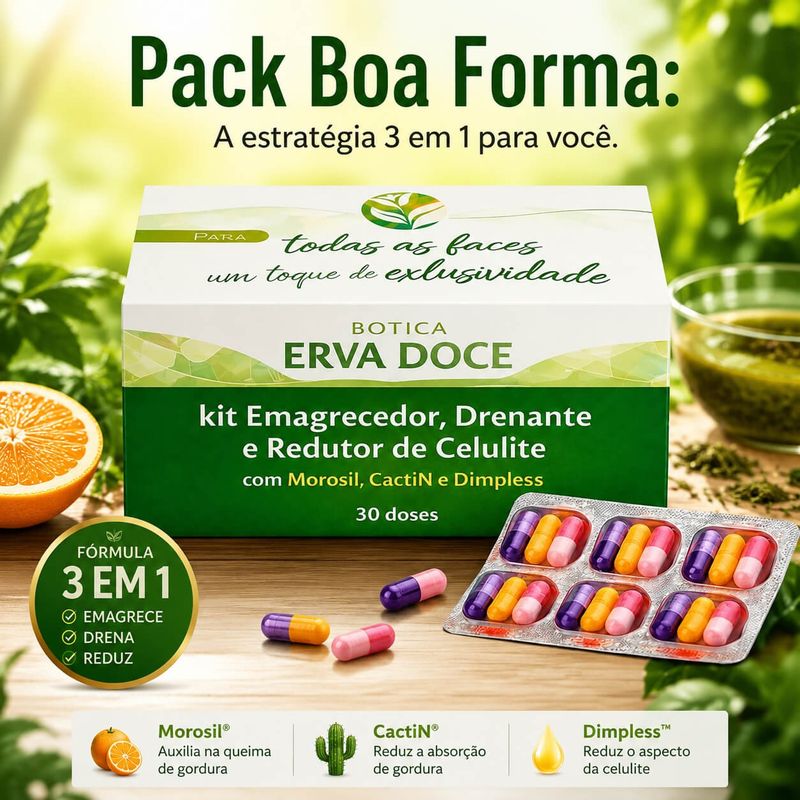 Kit Boa Forma Morosil 500mg Cactin 500mg Dimpless 40mg 30 Doses