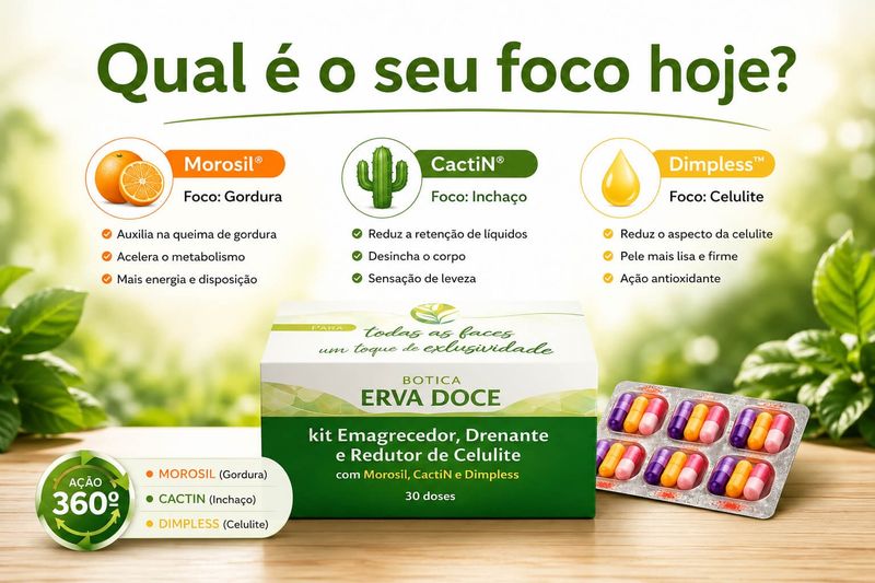 Kit Boa Forma Morosil 500mg Cactin 500mg Dimpless 40mg 30 Doses