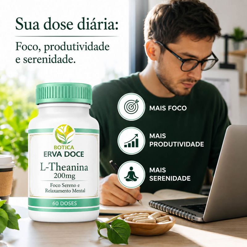 L-Theanina 200mg: Foco Sereno e Relaxamento Mental 60 Doses