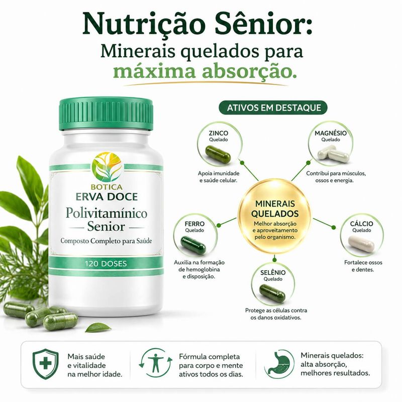Polivitamínico Sênior 50+: Longevidade e Saúde Visual 120 Doses