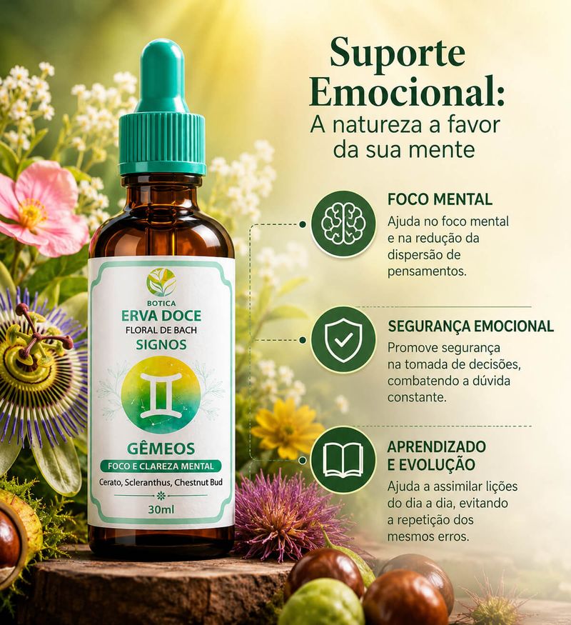 Floral de Bach Signos Gêmeos - Foco e Clareza Mental 30ml