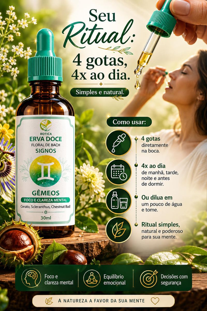 Floral de Bach Signos Gêmeos - Foco e Clareza Mental 30ml