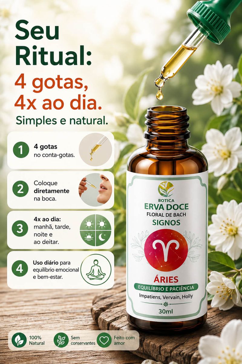 Floral de Bach Signos Áries -  Equilíbrio e Paciência 30ml