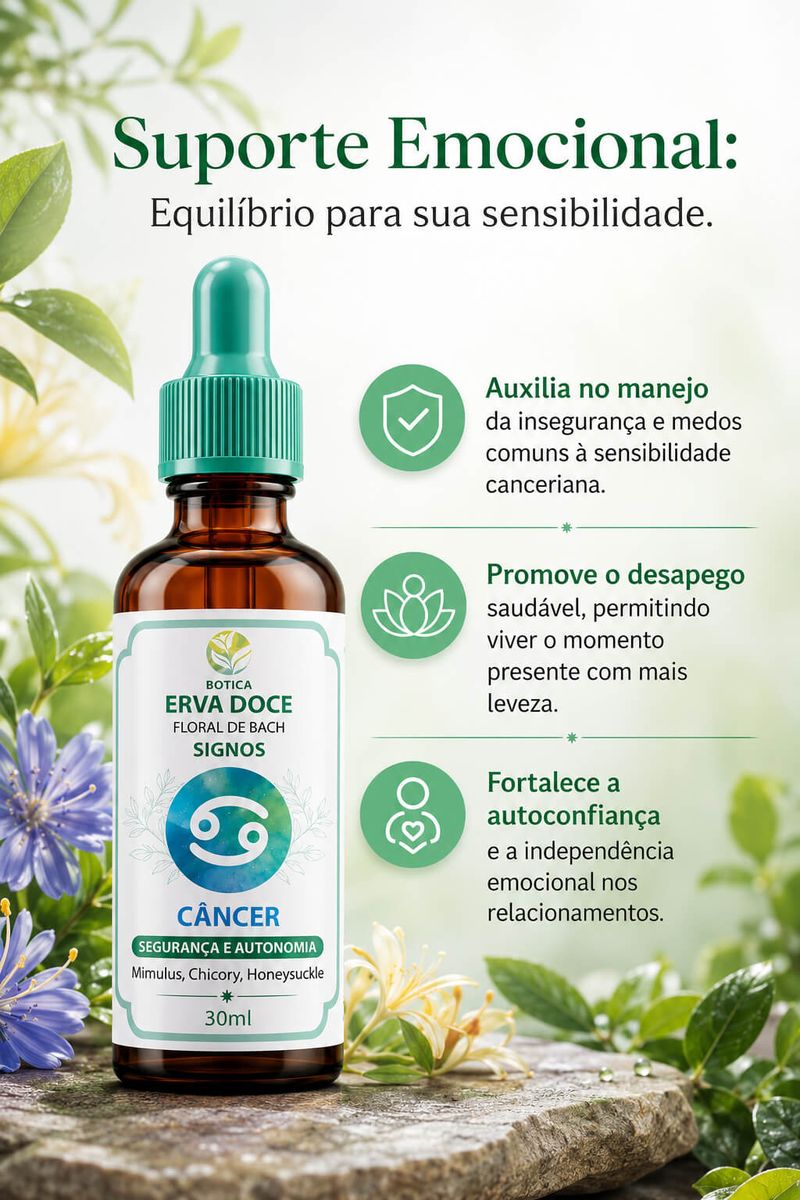 Floral de Bach Signos Câncer - Segurança e Autonomia 30 ml
