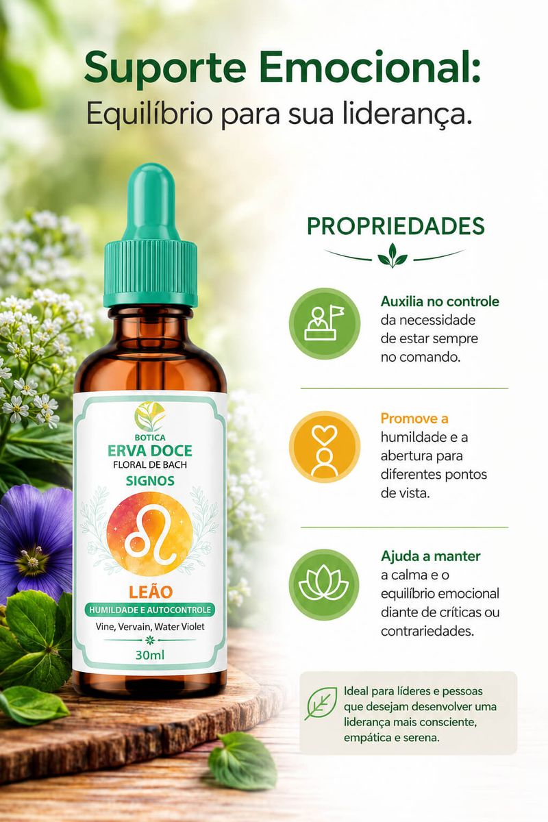 Floral de Bach Signos Leão - Humildade e Autocontrole 30 ml