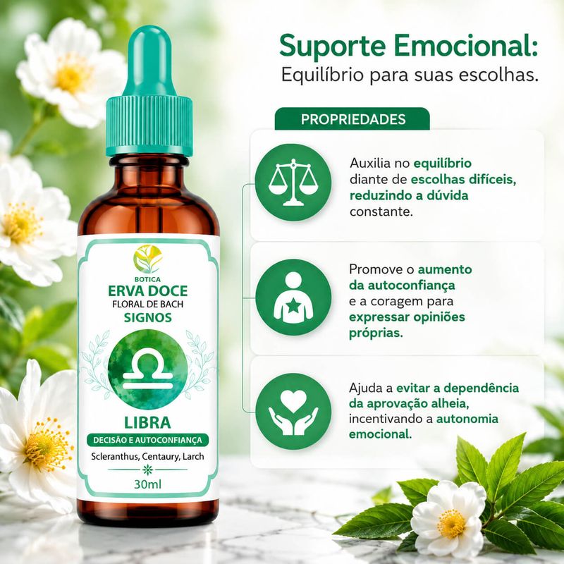 Floral de Bach Signos  Libra -  Decisão e Autoconfiança 30 ml