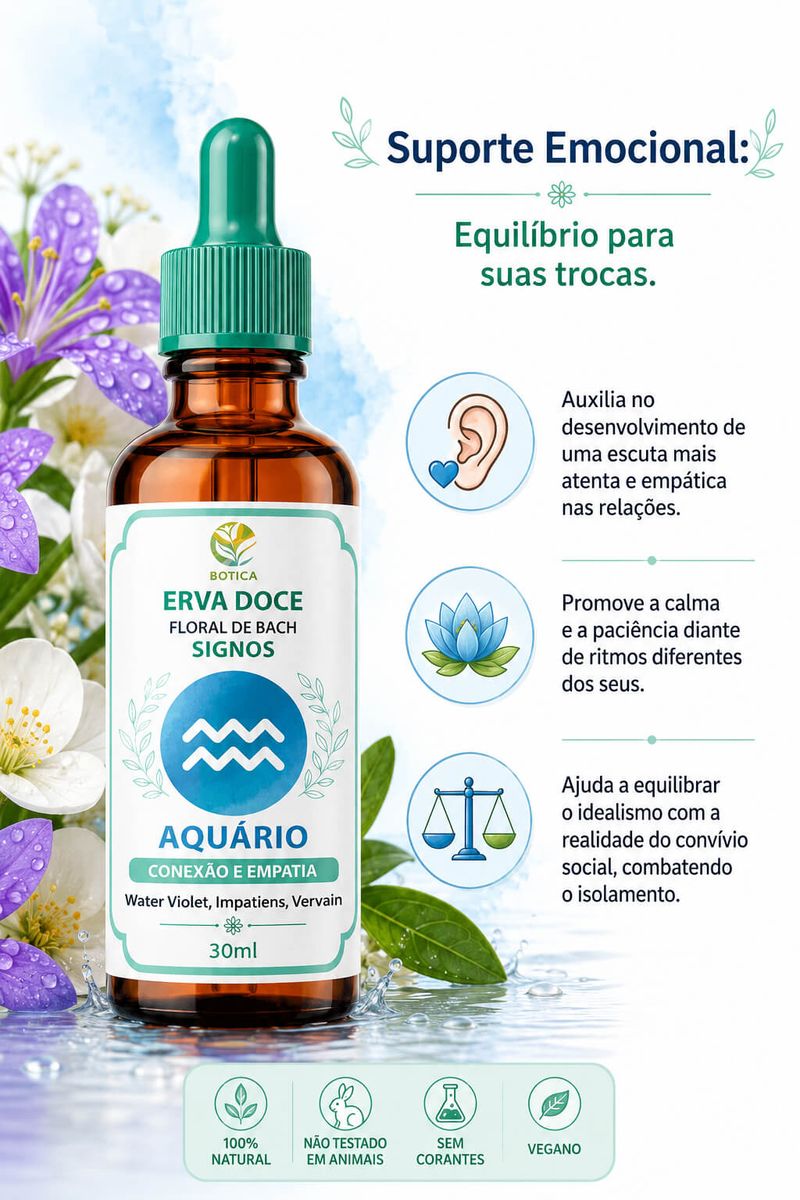 Floral de Bach Signos Aquário - Conexão e Empatia 30 ml