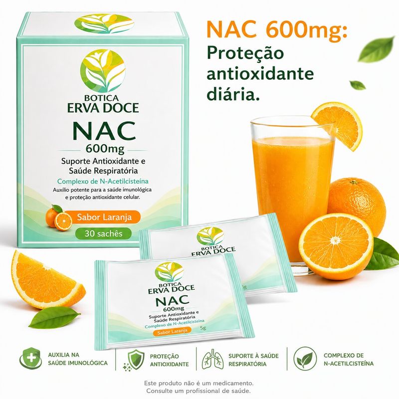 NAC N-Acetilcisteina  600mg –   30 sachês Laranja 