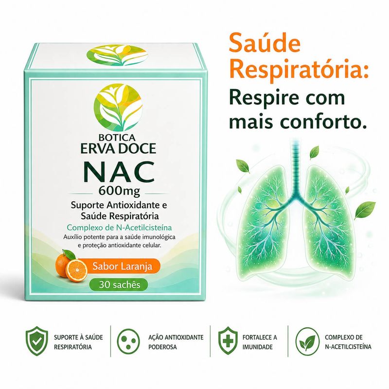 NAC N-Acetilcisteina  600mg –   30 sachês Laranja 