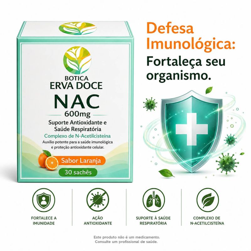 NAC N-Acetilcisteina  600mg –   30 sachês Laranja 