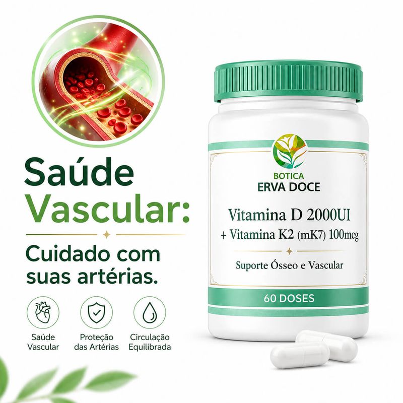 Vitamina D3 2000UI + K2 100mcg -  Suporte Ósseo  60 Doses