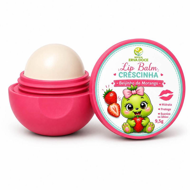Lip Balm Crescinha: Beijinho de Morango - Proteção Kids 9,5g