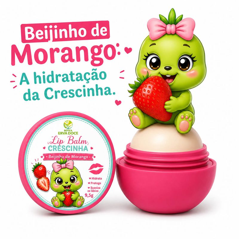 Lip Balm Crescinha: Beijinho de Morango - Proteção Kids 9,5g