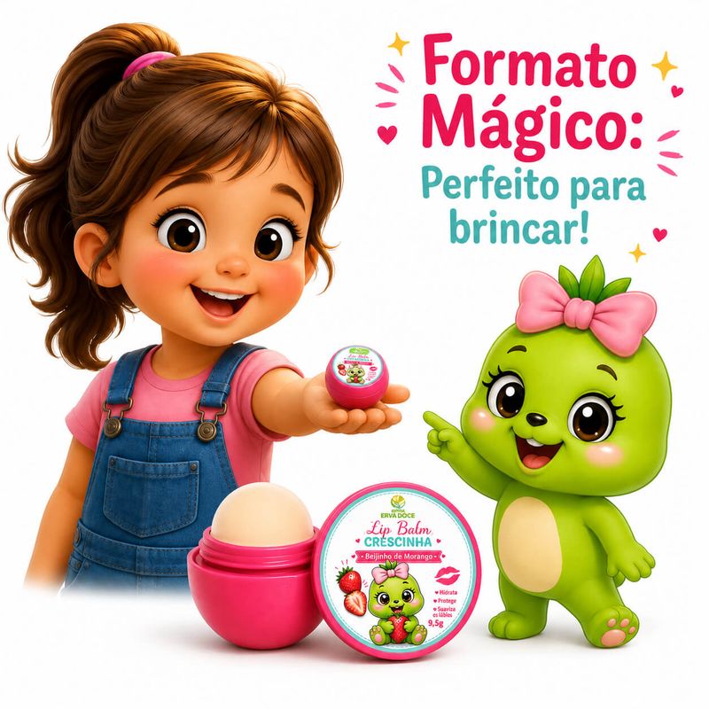Lip Balm Crescinha: Beijinho de Morango - Proteção Kids 9,5g