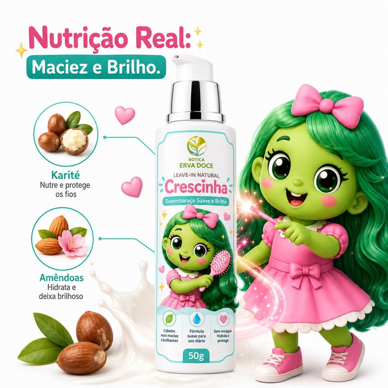 Leave-in Natural Crescinha: Desembaraço Suave e Brilho 50 gr