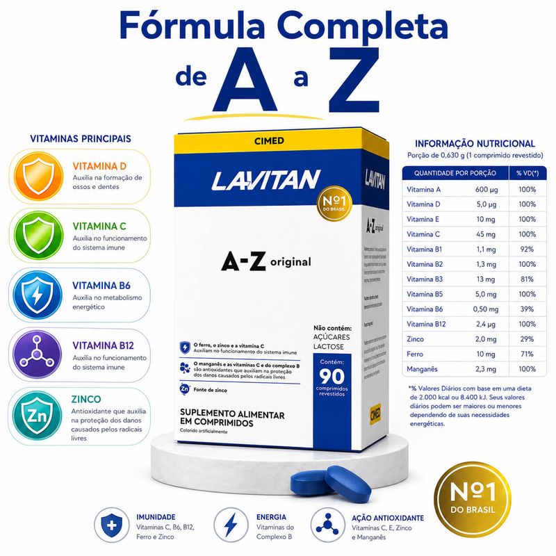 Lavitan A-Z Original Multivitamínico 90 Comprimidos - Cimed