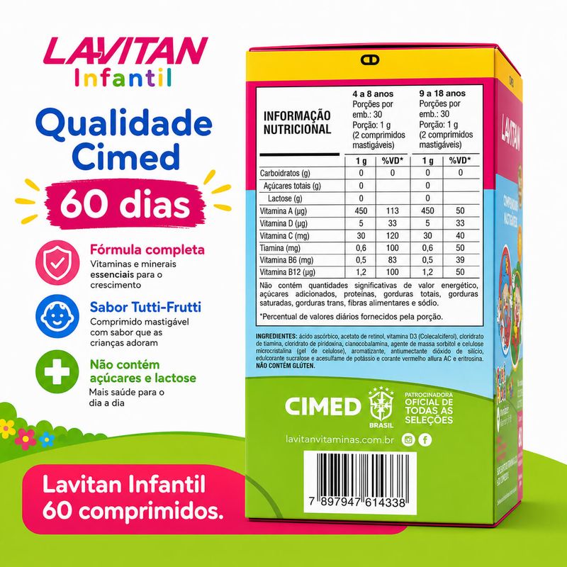 Lavitan Infantil Patati Patatá Tutti Frutti 60 Cpr  Mastigaveis