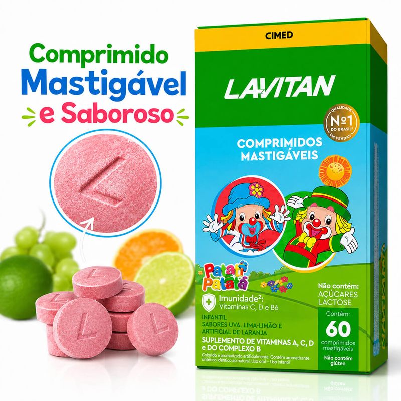 Lavitan Infantil Patati Patatá Sortidos 60 Cpr  Mastigaveis