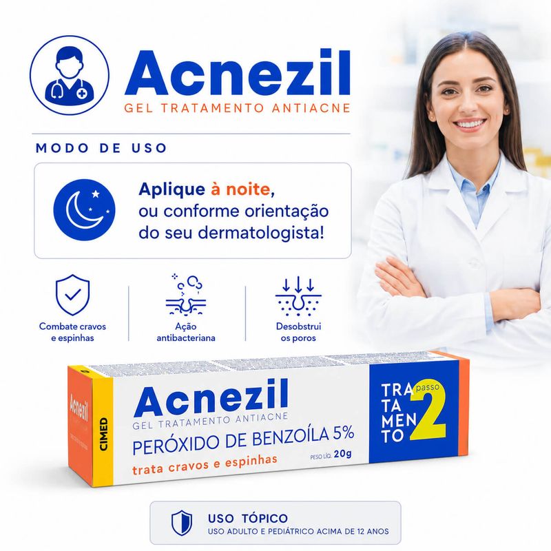 Acnezil Gel 50mg/g 20g - Tratamento Eficaz da Acne