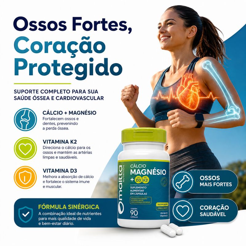 Cálcio, Magnésio, Vitamina K2 e D3 - 90 Cápsulas Duom