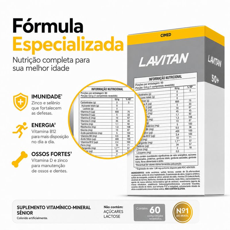 Lavitan 50+ Mais Vitalidade 60 Comprimidos - Cimed