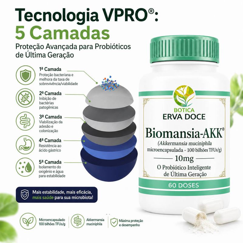 Biomansia-AKK 10mg: Probiótico de Alta Estabilidade 120 Doses
