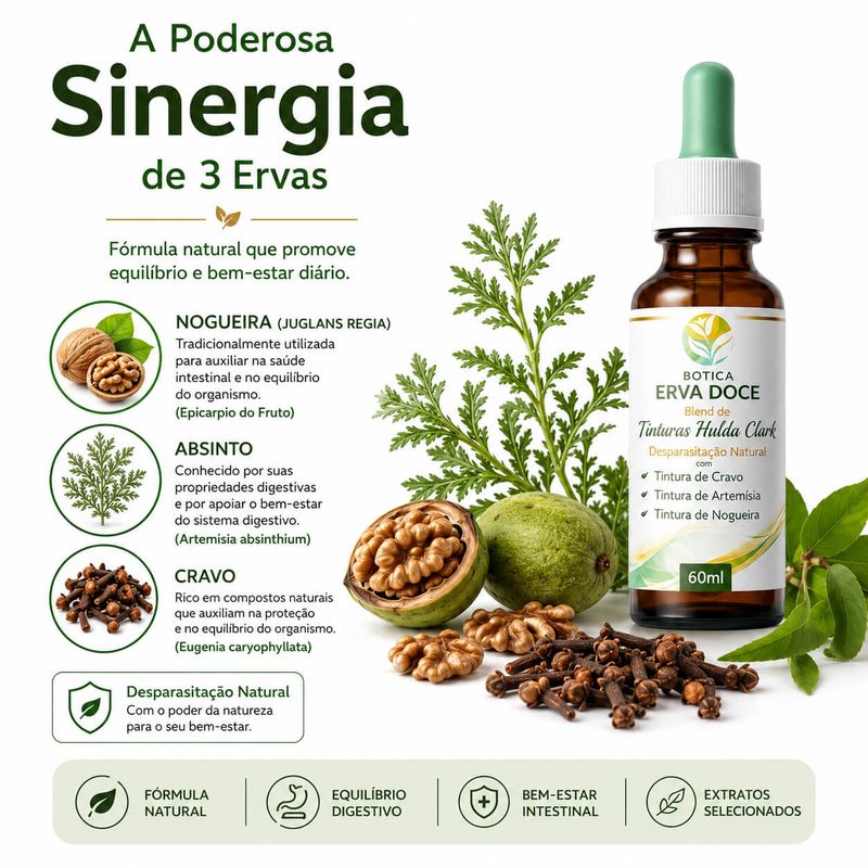 Blend  Tinturas Hulda Clark -  Nogueira, Absinto, Cravo 60ml