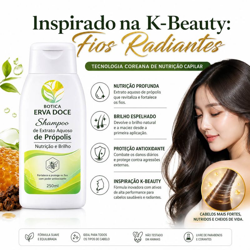 Shampoo Nutritivo de Própolis – Nutrição e Brilho 250ml