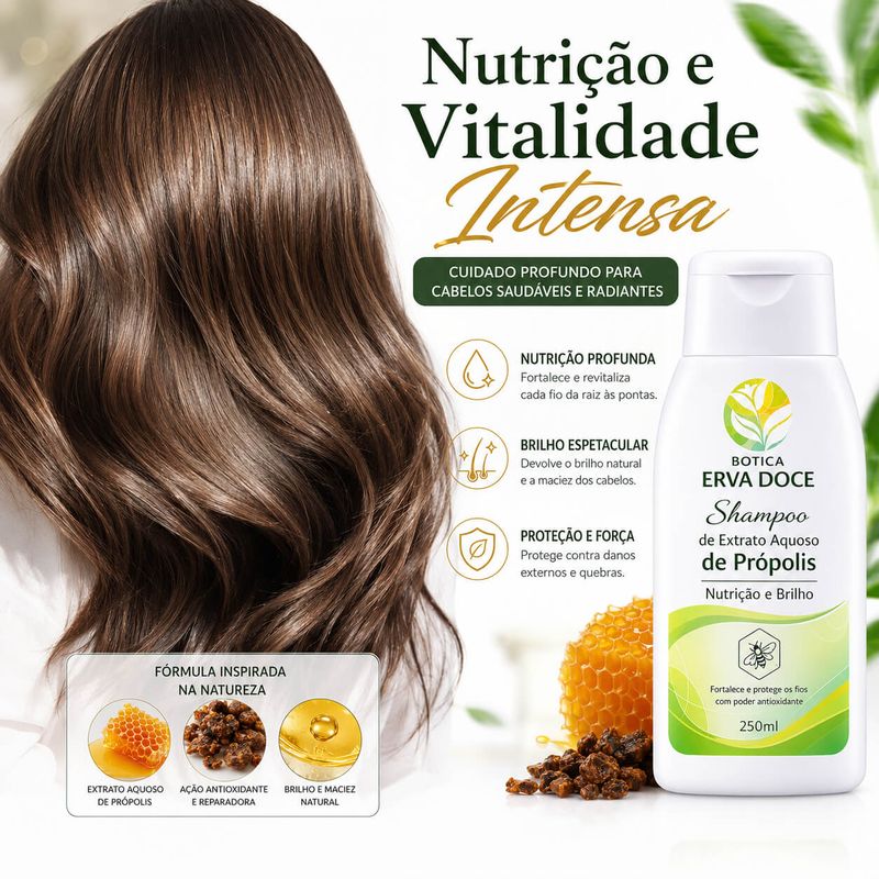 Shampoo Nutritivo de Própolis – Nutrição e Brilho 250ml