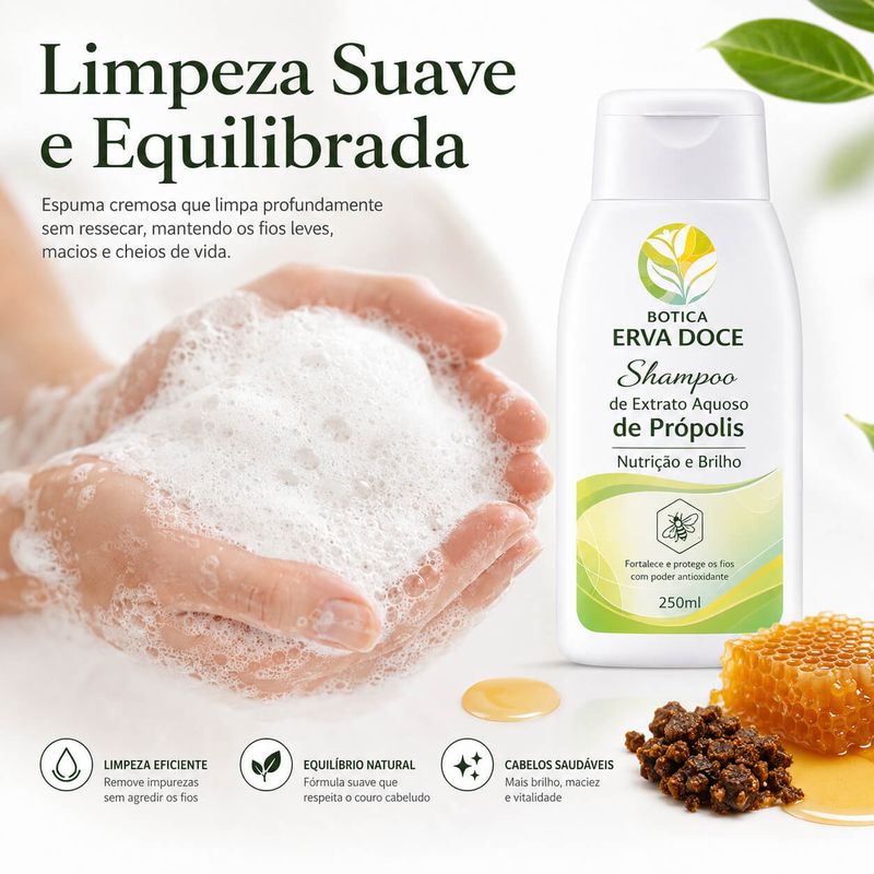 Shampoo Nutritivo de Própolis – Nutrição e Brilho 250ml