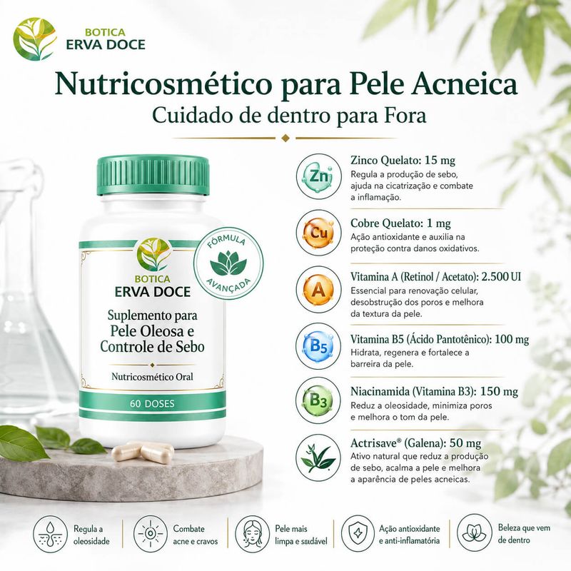Suplemento para Acne e Pele Oleosa –  60 Doses