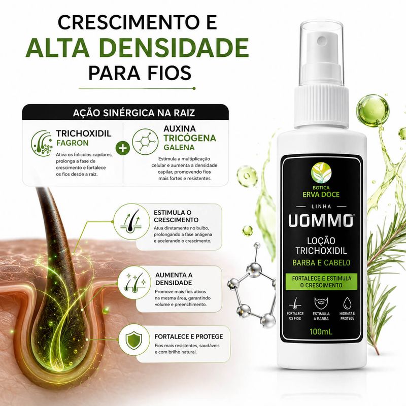 Solução Uommo – Trichoxidil, para Barba e Cabelo 100ml