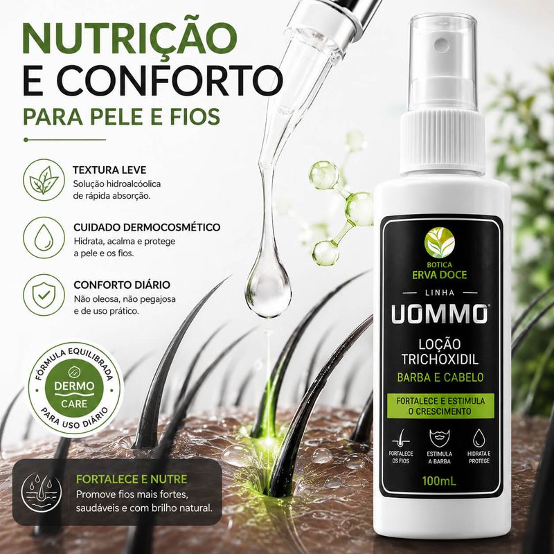 Solução Uommo – Trichoxidil, para Barba e Cabelo 100ml