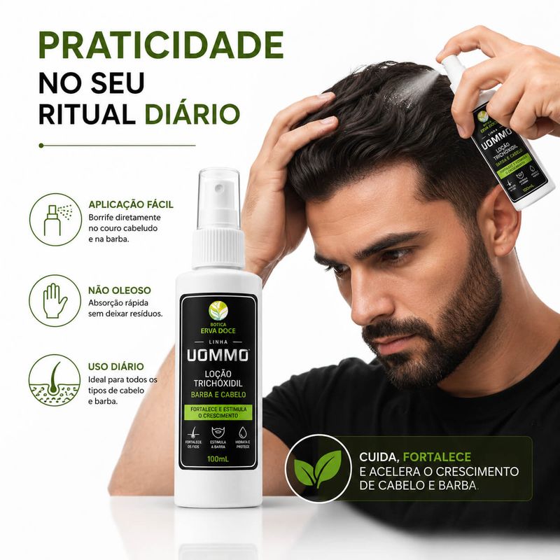 Solução Uommo – Trichoxidil, para Barba e Cabelo 100ml