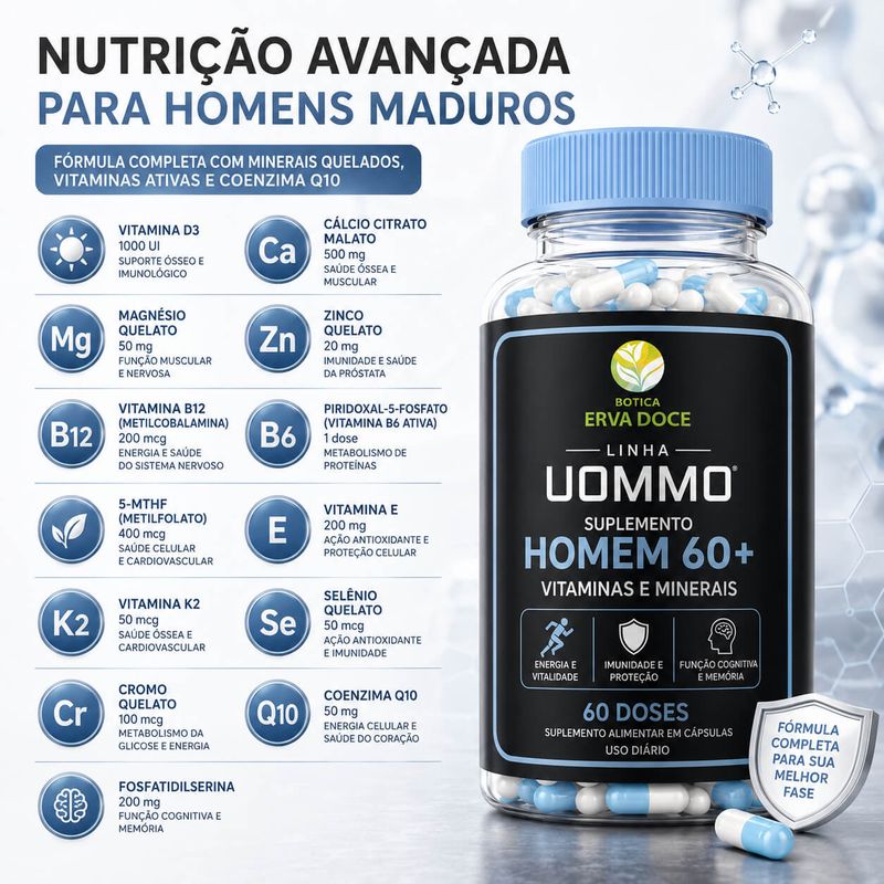 Suplemento Homem 60+ Uommo Vitaminas e Minerais 60 Doses