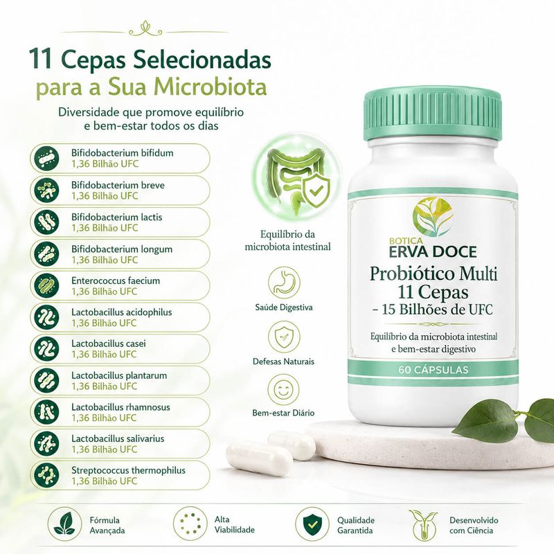 Probiótico Multi 11 Cepas 15 Bilhões UFC 60 Cápsulas