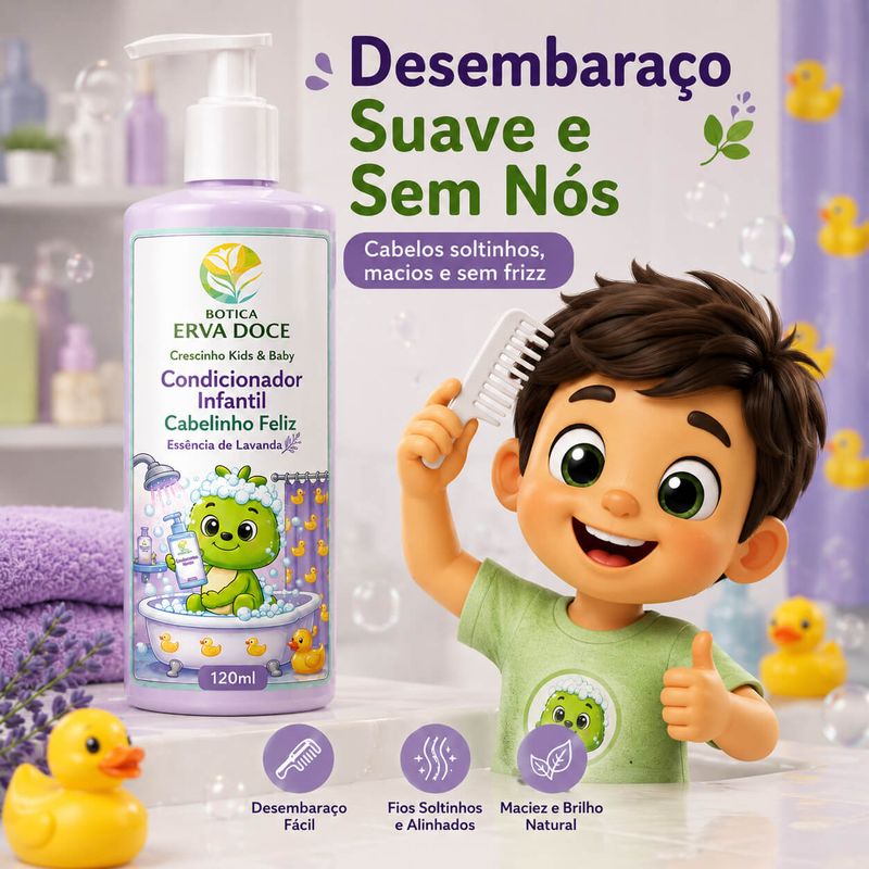Condicionador Infantil Cabelinho Feliz – Linha Crescinho Kids 120ml